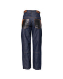 CALÇA JEANS COM DETALHE EM COURO