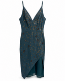 VESTIDO MIDI EM COURO AZUL PETRÓLEO