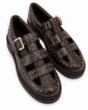 SAPATO COURO MARROM TACHAS