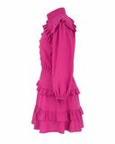 VESTIDO CURTO ROSA BUFANTE COM BABADOS