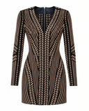 VESTIDO EM COURO PRETO E NUDE