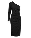 VESTIDO MIDI OMBRO ÚNICO PRETO