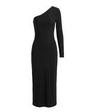 VESTIDO MIDI OMBRO ÚNICO PRETO