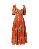 VESTIDO MIDI TERRA COM BORDADOS FLORAIS