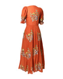 VESTIDO MIDI TERRA COM BORDADOS FLORAIS