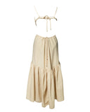 VESTIDO MIDI RECORTES BEGE