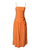 VESTIDO MIDI LARANJA COM CINTO
