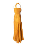 VESTIDO LONGO AMARELO ALÇA BABADOS