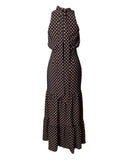 VESTIDO LONGO POÁ PRETO E CAMEL
