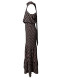 VESTIDO LONGO POÁ PRETO E CAMEL