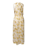 VESTIDO MIDI BORDADO FLORAL DOURADO
