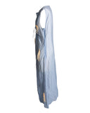 VESTIDO LONGO AZUL COM PENAS