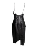 VESTIDO MIDI PRETO EM COURO