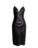 VESTIDO MIDI PRETO EM COURO