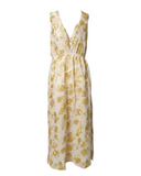 VESTIDO MIDI BORDADO FLORAL DOURADO