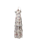 VESTIDO LONGO FLORIDO COM BABADOS